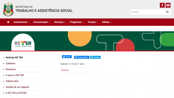 Reprodução da capa do site do projeto RS TER, vinculado à Secretaria de Trabalho e Assistência Social